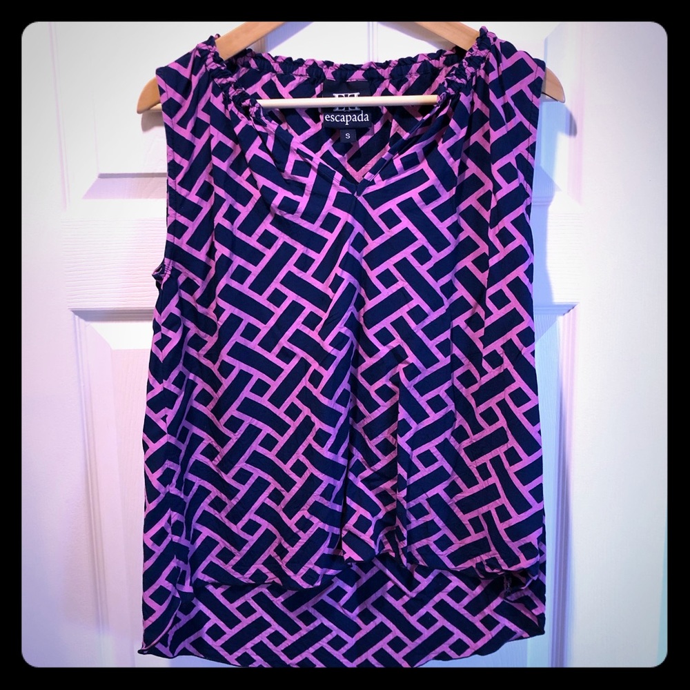 Escapada blue and purple geometric print top